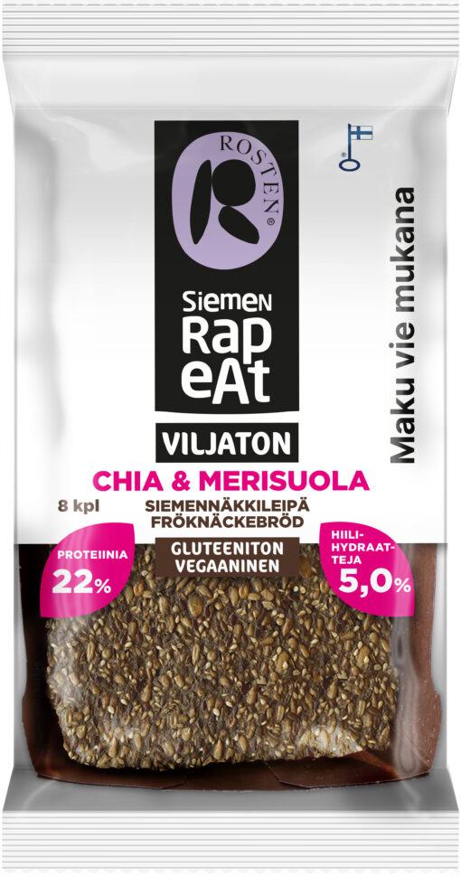 Rosten Siemenrapeat Viljaton siemennäkkileipä Chia & merisuola 8 kpl 170 g